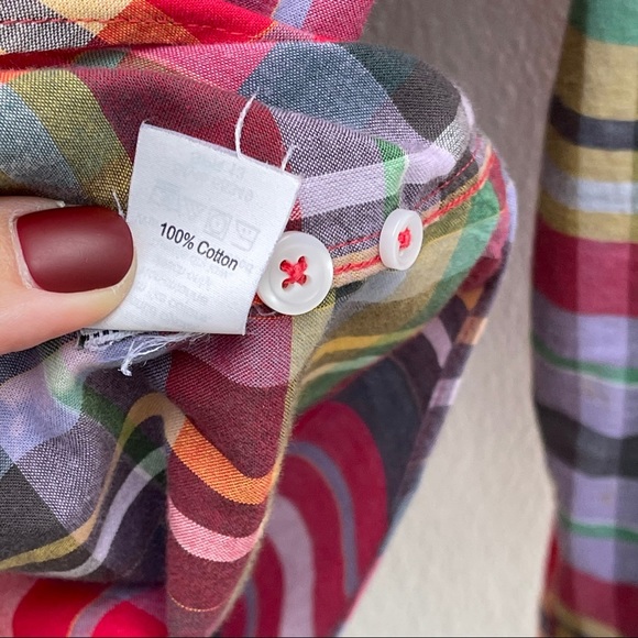 J. Crew plaid button up shirt medium red blue Christmas holiday thanksgiving - Picture 3 of 4